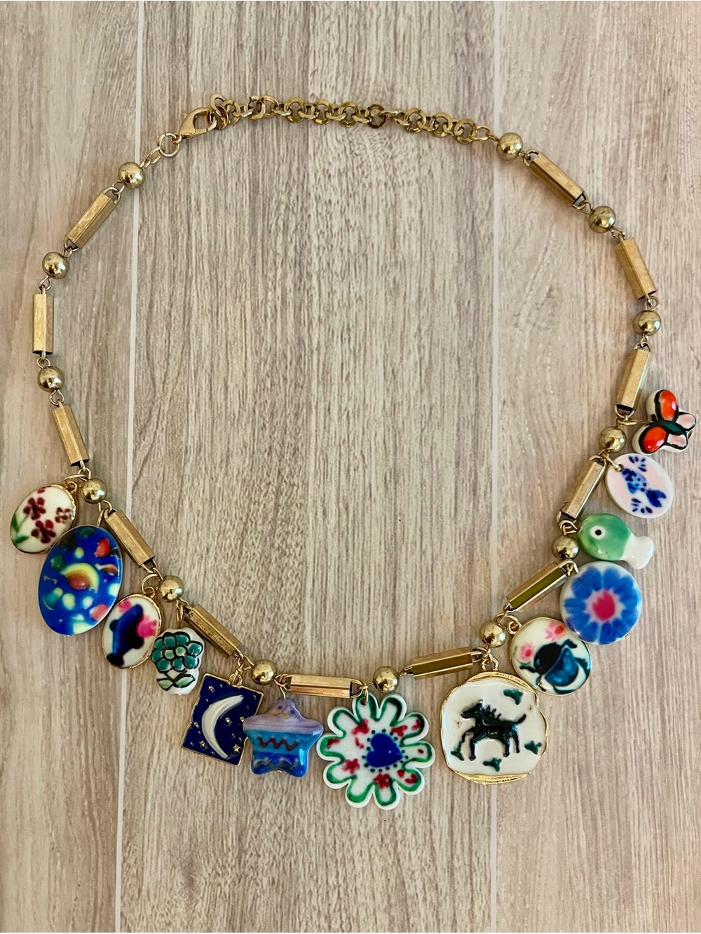 Blue Oversized Enamel Charms Necklace - Picture 7 of 8